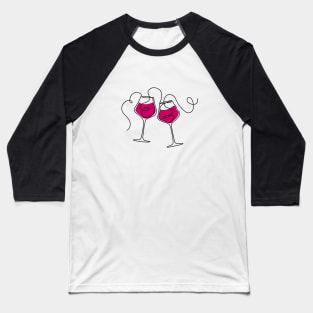 Continuous line art wine glasses Baseball T-Shirt